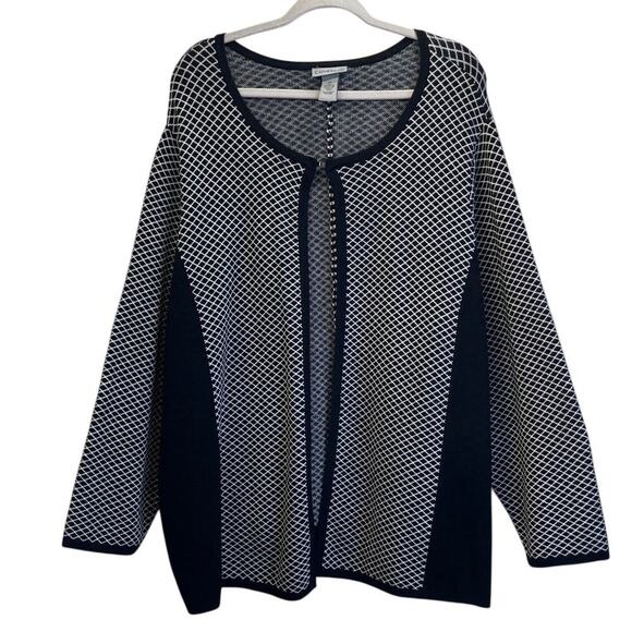 Catherines Womens 2X Black /White Hook Open Knit Cardigan Business Casual - Picture 1 of 6
